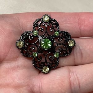 Vintage Gunmetal Rhinestone Brooch